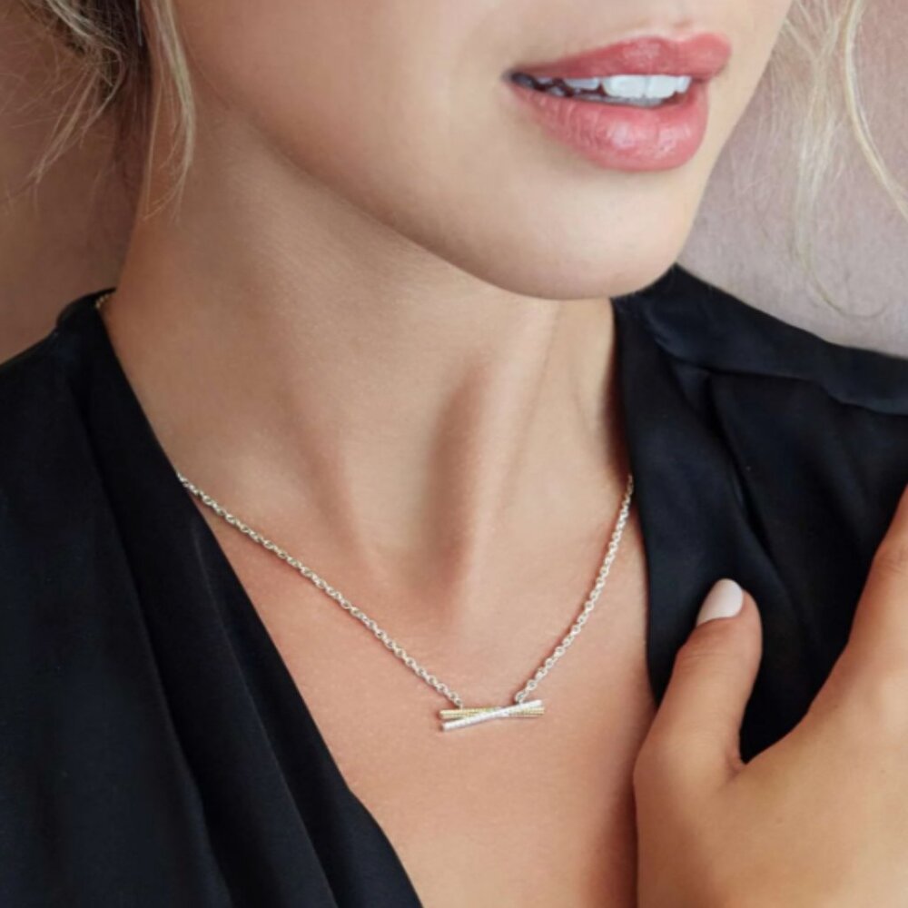 Caviar Lux  Two-Tone X Diamond Necklace from Lagos